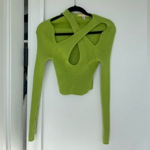 UO Lime Green Cross Neck Convertible Sweater Sz Medium